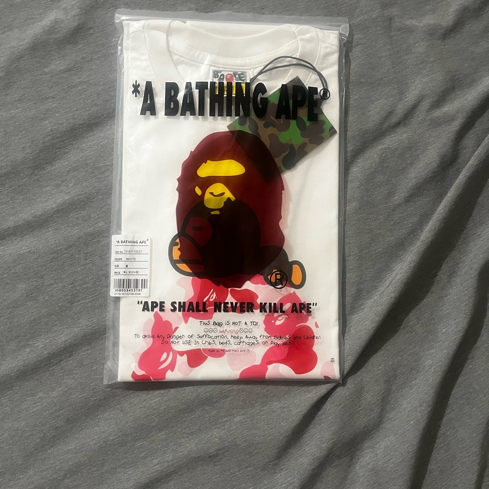 Bape White and Red Graphic Tee